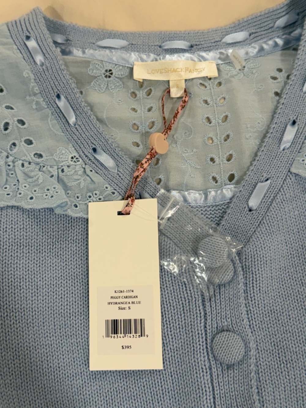 LoveShackFancy Peggy Cardigan in Hydrangea Blue - Picture 4 of 7